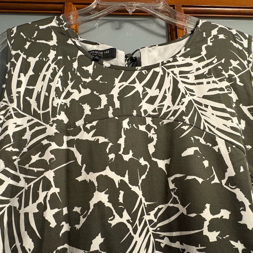 NWOT Lafayette 148 New York Olive and White Abstract Dress XL - Picture 3 of 7